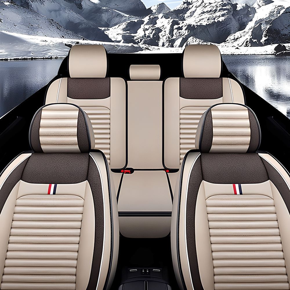 Universal Linen Car Seat Covers Full Set – Breathable Fabric 5-Seat Fit for Cars, SUVs & Pickups
