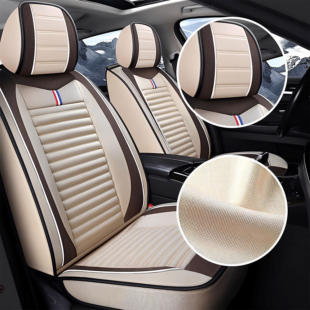 Universal Linen Car Seat Covers Full Set – Breathable Fabric 5-Seat Fit for Cars, SUVs & Pickups
