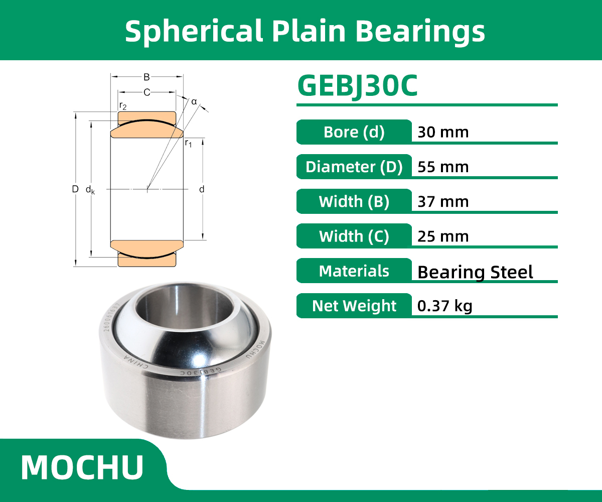 MOCHU GEBJ30C Plain Bearings 30x55x37x25 Heavy Duty Self-Lubricating Spherical Bearing