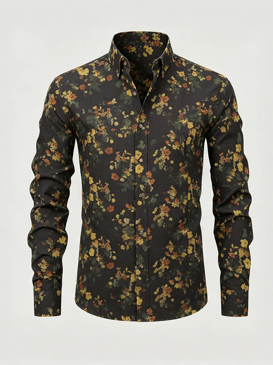 Men's Floral Printed Long Sleeve Shirt