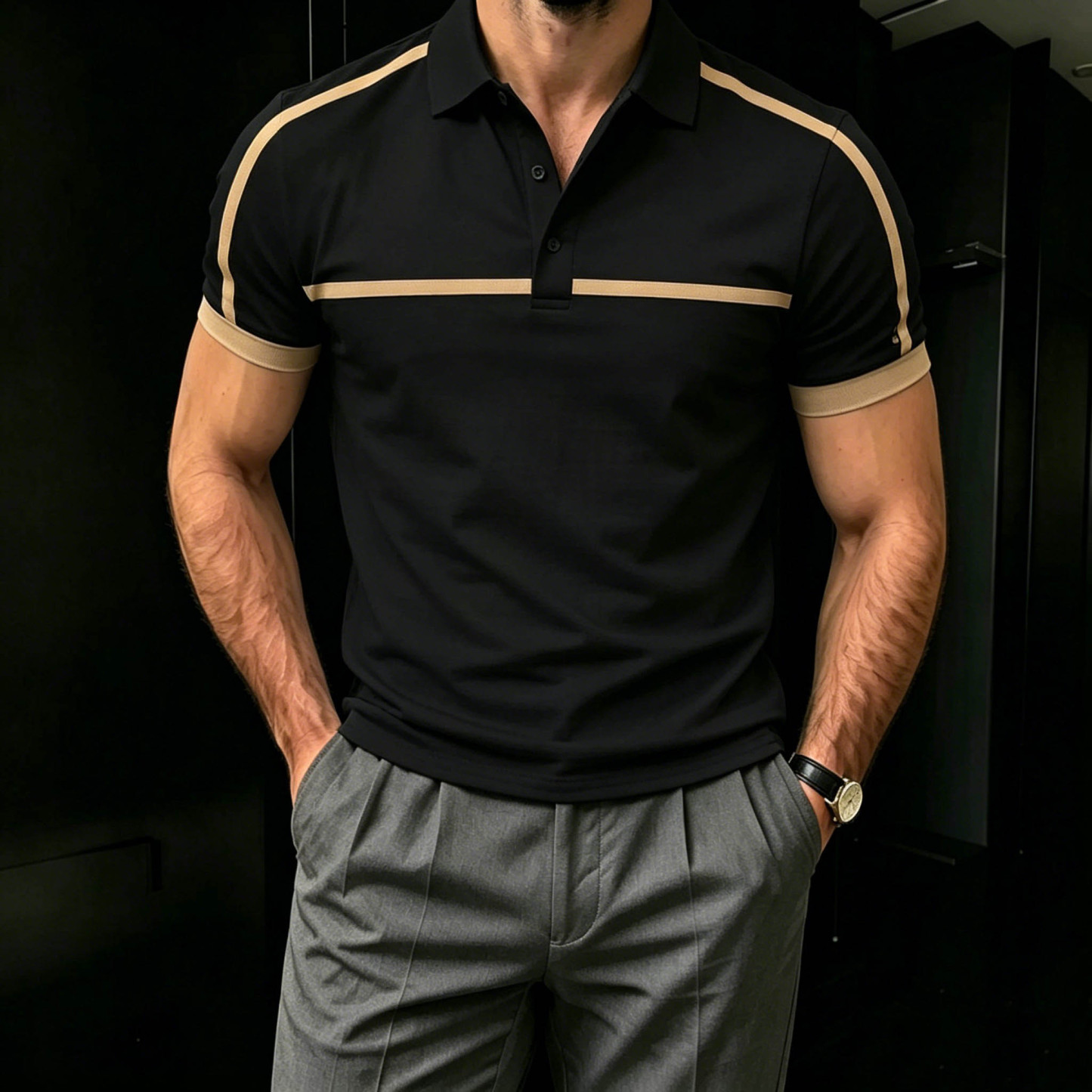 Men's Casual Color Matching Short Sleeves Polo Shirt