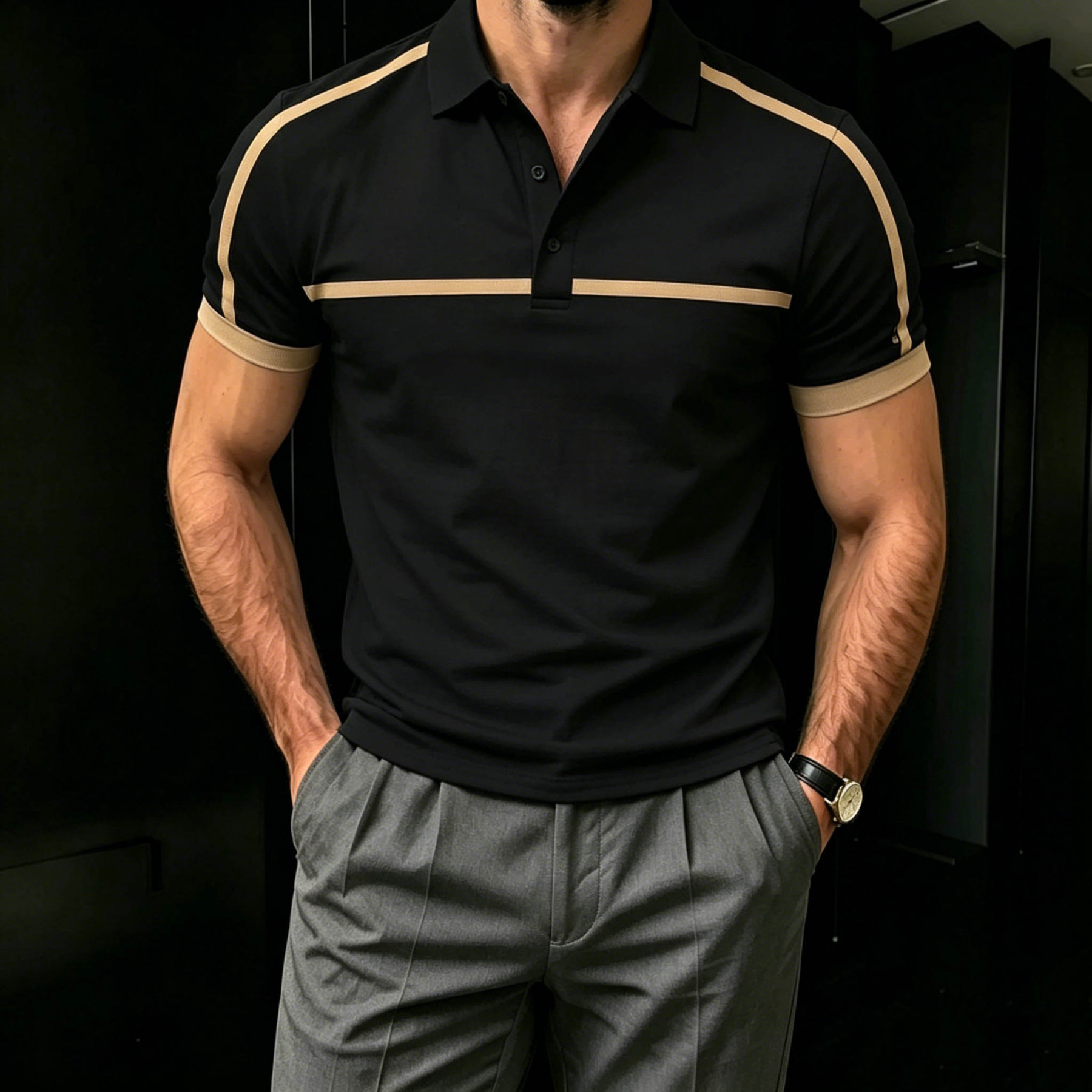 Men's Casual Color Matching Short Sleeves Polo Shirt