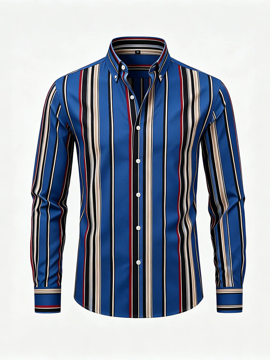 Men's Royal Blue Color Matching Checkered Printed Long Sleeve Shirt