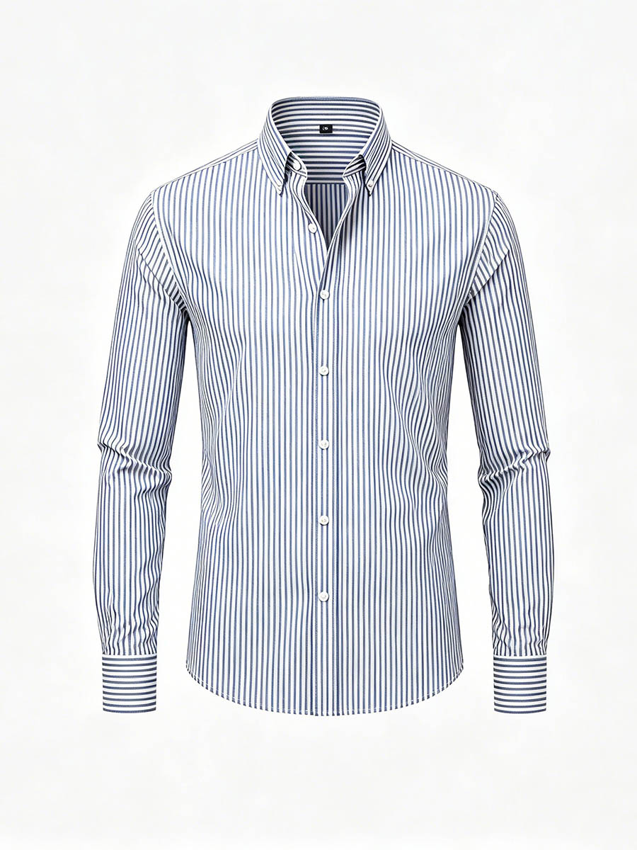 Men's Gray & White Color Matching Striped Printed Long Sleeve Shirt
