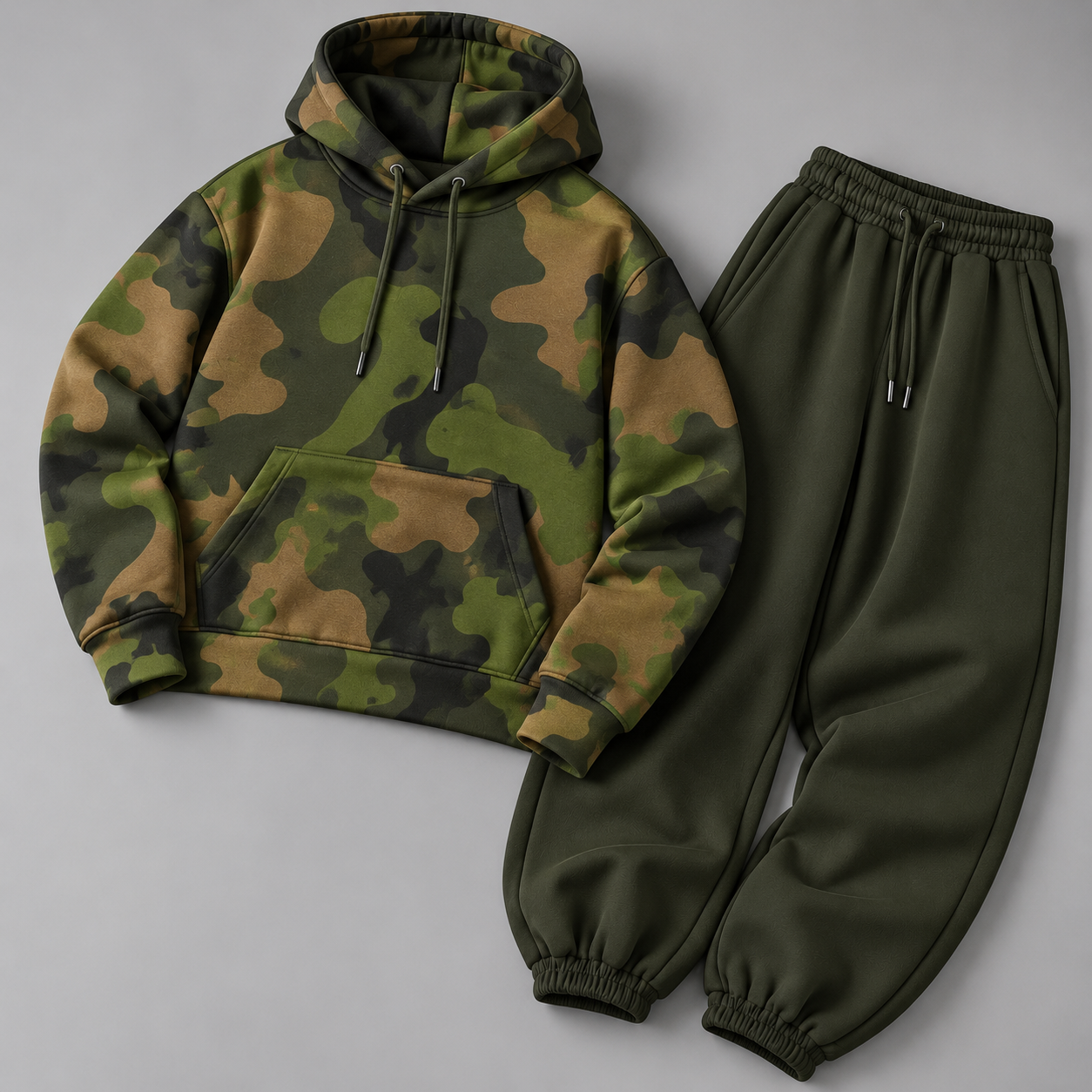 Men's Military Camo Print Hoodie & Jogger Pants Two-Piece Set