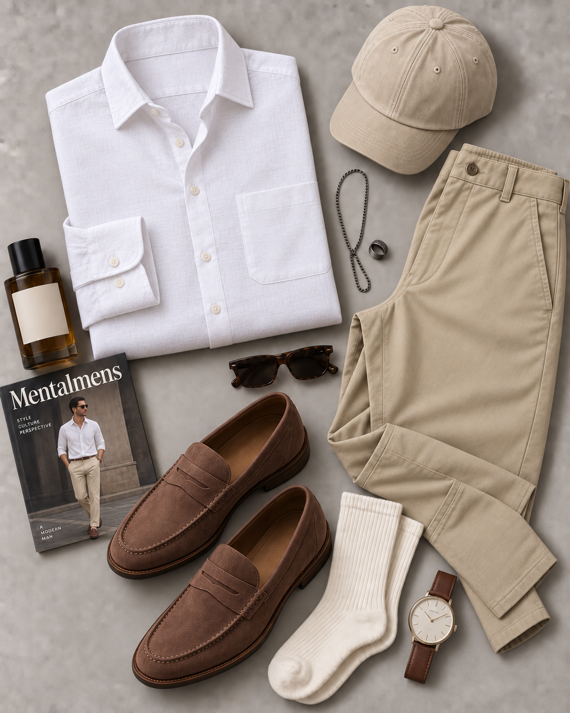 Men's Solid Color Long Sleeve Button Down Shirt & Khaki Straight Leg Chino Pants 2-Piece Matching Outfit Set
