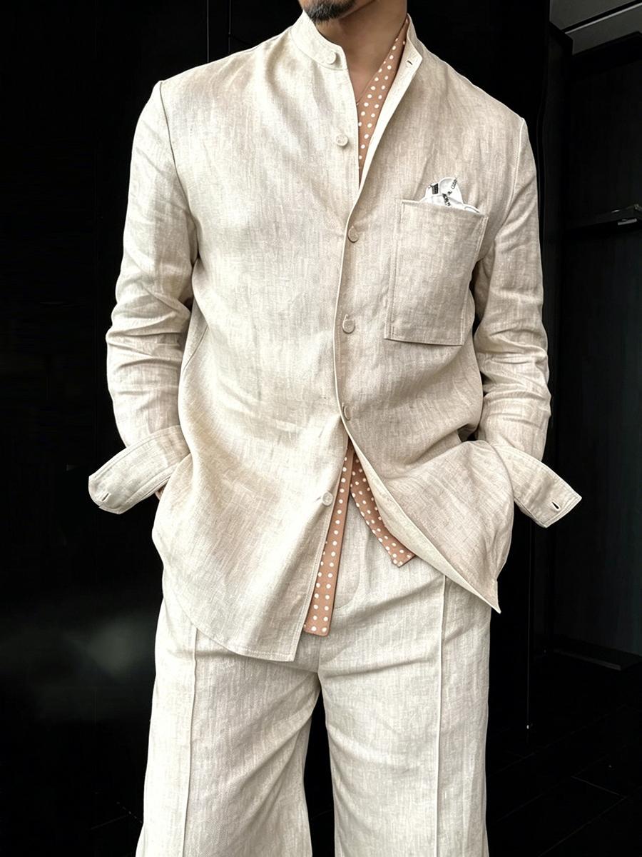 Premium Linen Mandarin Collar 2-Piece Suit | Old Money Style Breathable Set for Men