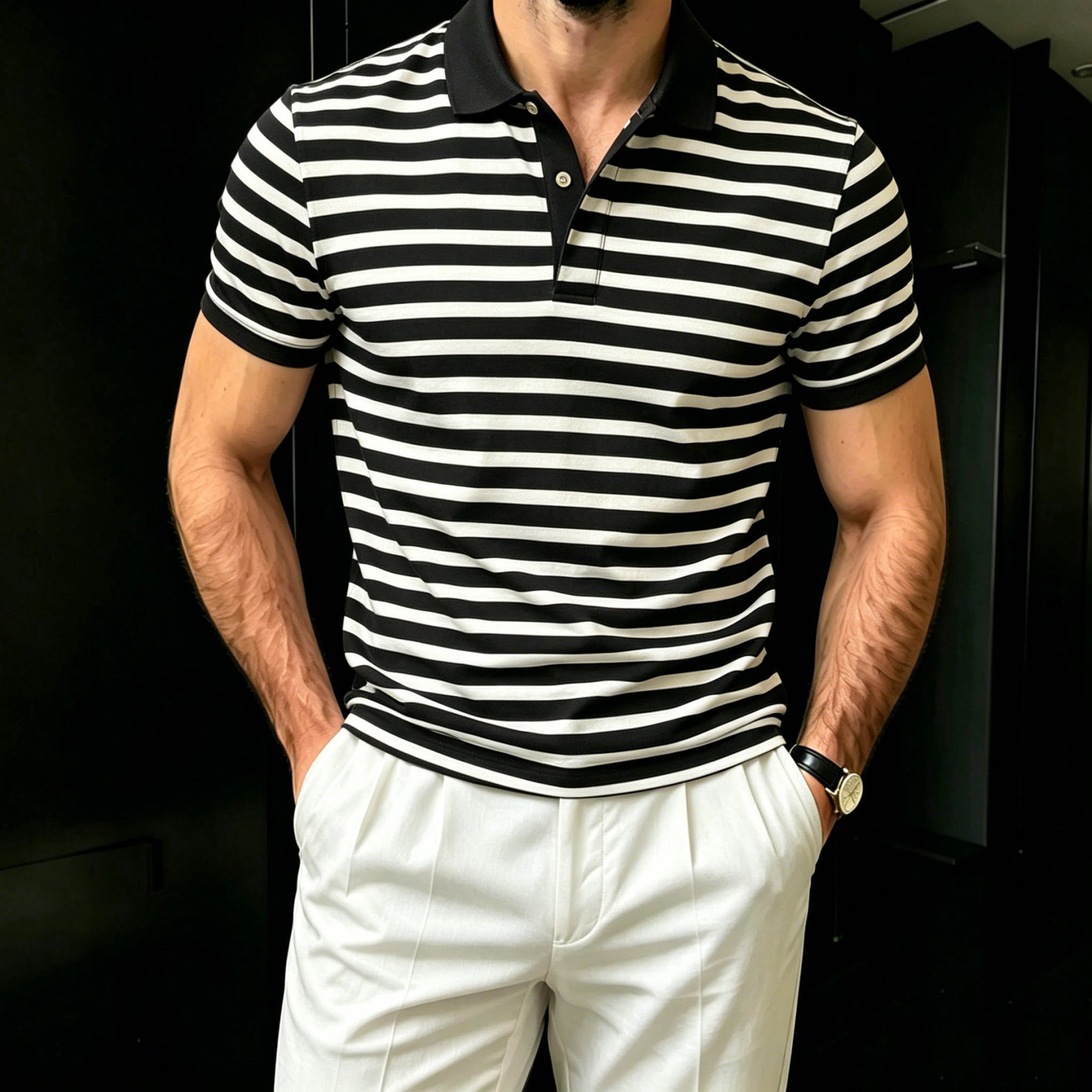 Men's Casual Color Matching Short Sleeves Polo Shirt