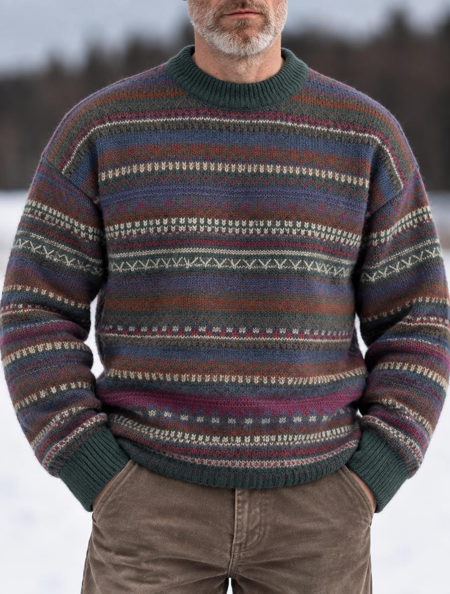 Men's Vintage Fair Isle Striped Crew Neck Knit Sweater