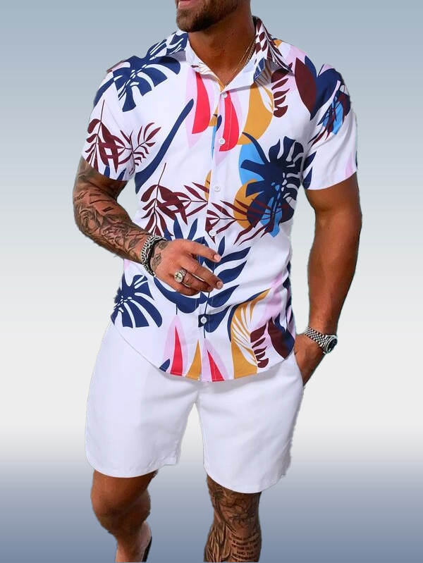 Men's Hawaiian Print Short Sleeve Shirt Set