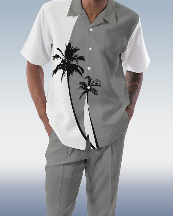 Men's Color Matching 2-Piece Short Sleeve Walking Suit