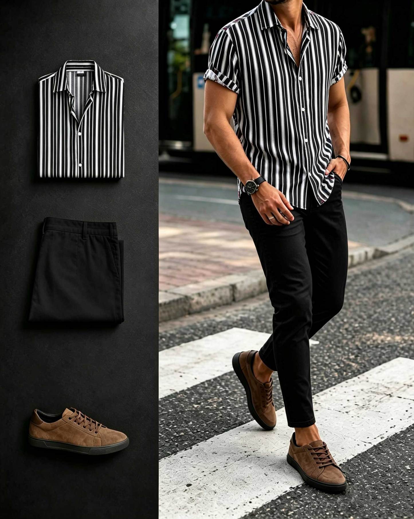 Men's Burgundy & Dark Gray Short Sleeves Polo Shirt & Chino Pants Two-Piece Set