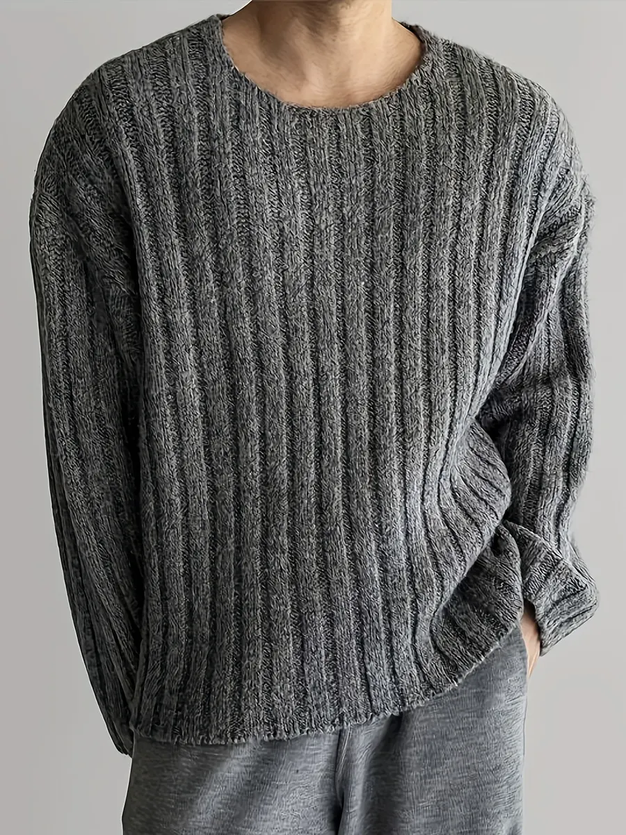 Casual Ribbed Round Neck Sweater