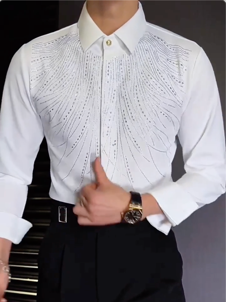 Men's Shiny Rhinestone Long Sleeves Shirt