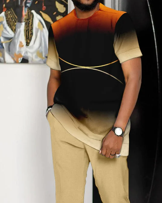 Men's Ombre Print Short Sleeve Suit