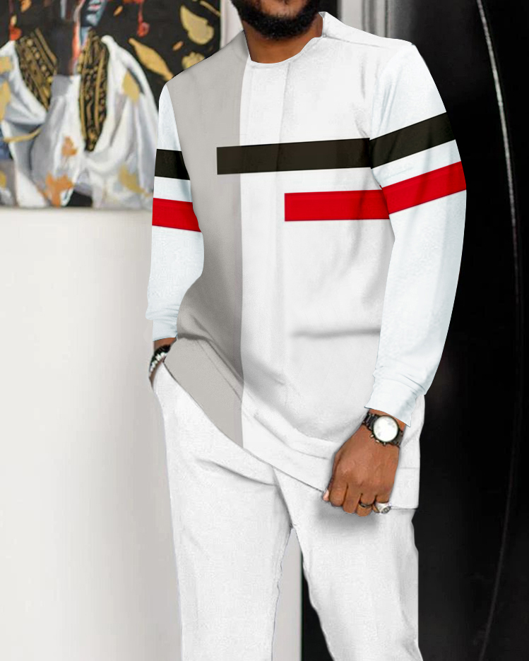 Men's Casual Color Block Long Sleeve Walking Set