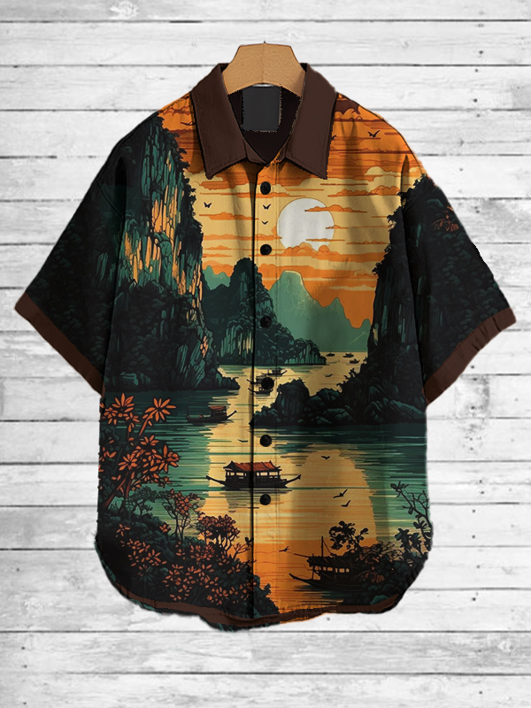 Men's Sunset Printed Short Sleeve Shirt