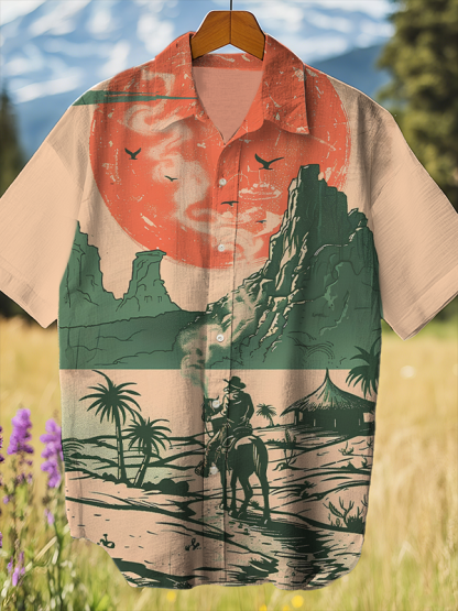 Men's Cowboy Desert Art Print Short Sleeve Shirt