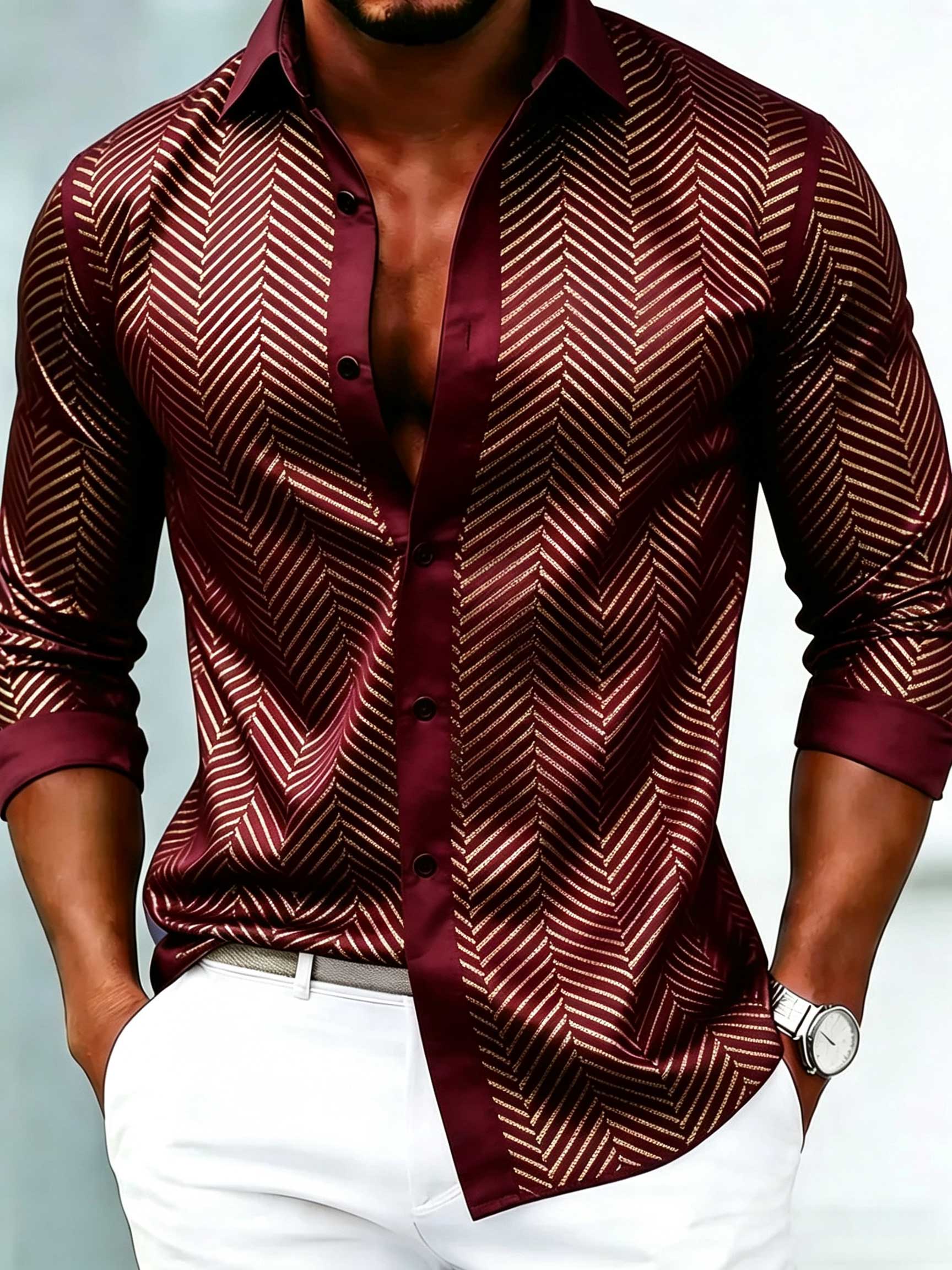 Men's Luxury Business Striped Print Long-Sleeve Shirt