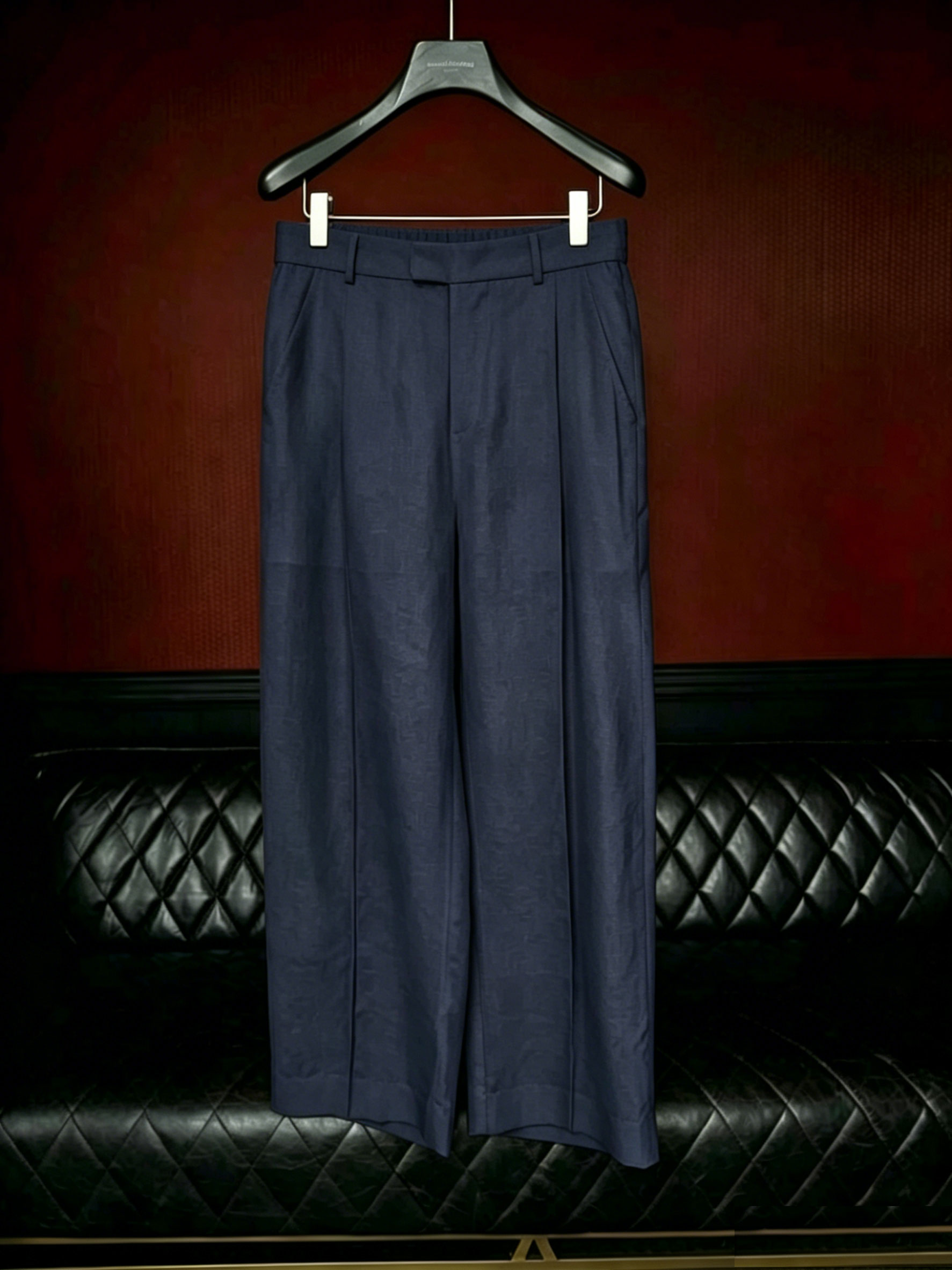 Premium Linen-Blend Mandarin Collar Suit-Navy Blue