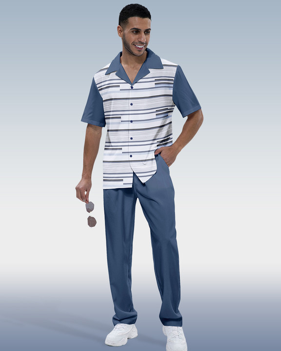 Men's Color Block Print Short Sleeve Walking Suit