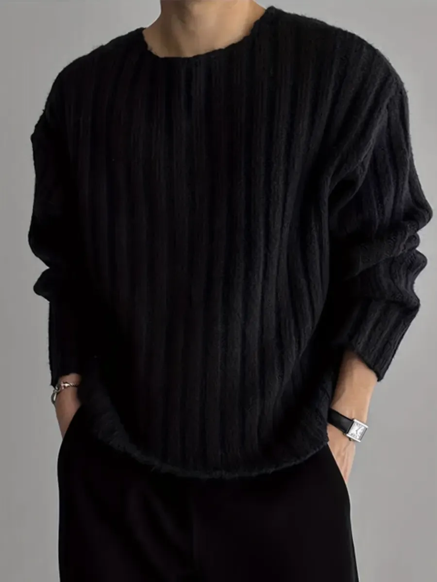 Casual Ribbed Round Neck Sweater