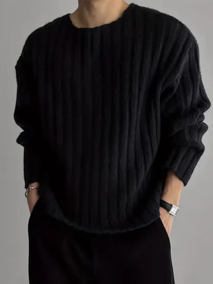 Casual Ribbed Round Neck Sweater