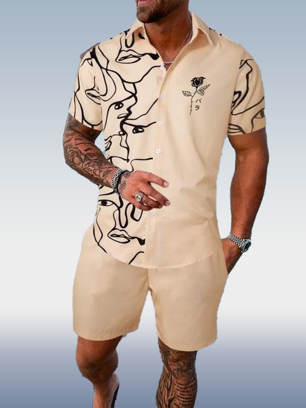 Men's Hawaiian Print Short Sleeve Shirt Set