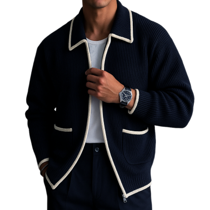Men's Retro Casual Cable Knit Zipper Sweater Cardigan