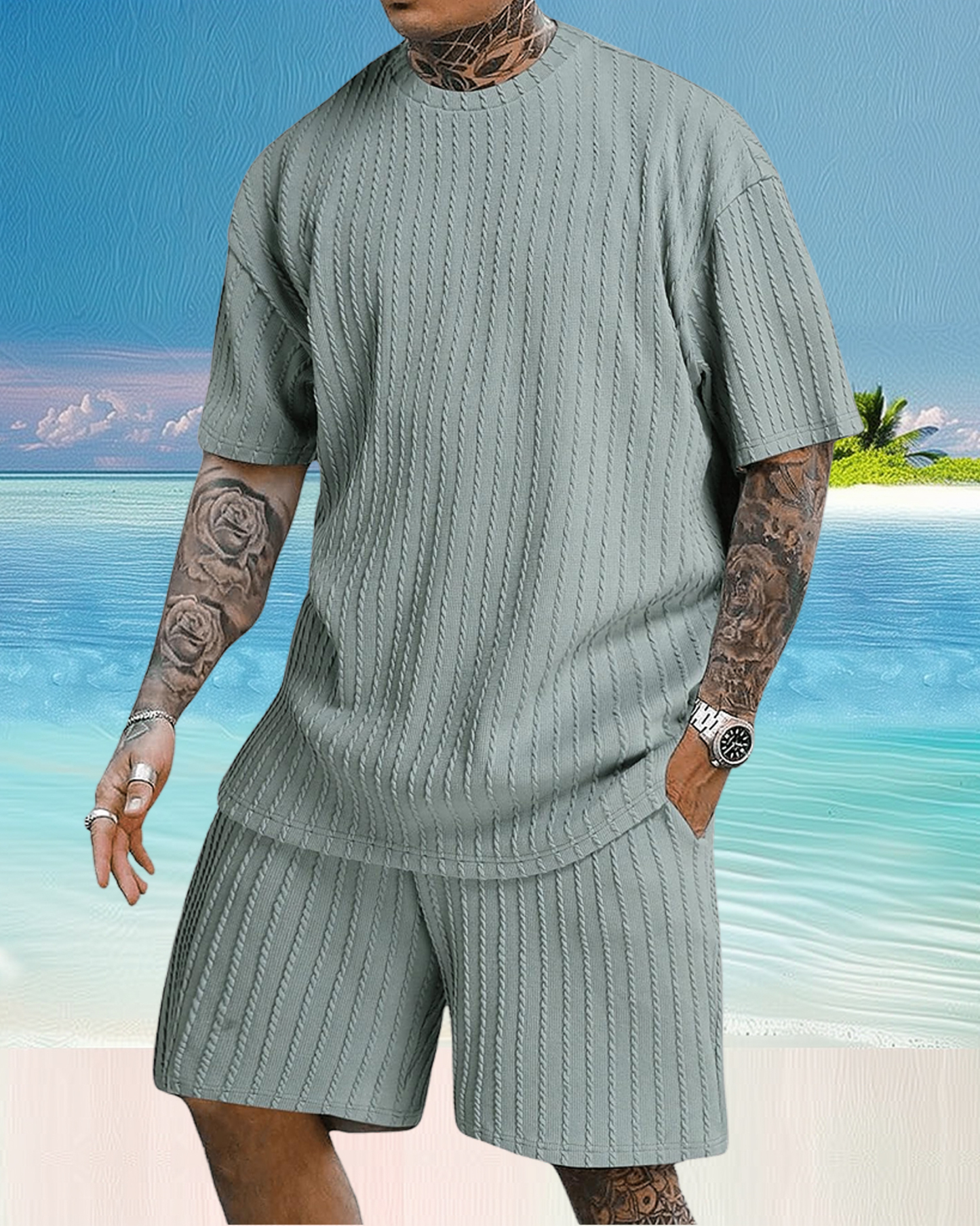 Men's casual gorgeous textured printed shorts set