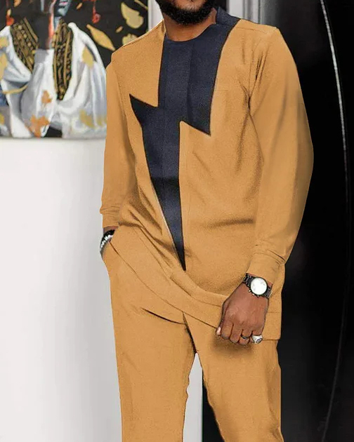 Suitmens Men's Casual Color Blocking Long Sleeve Walking Suit-009