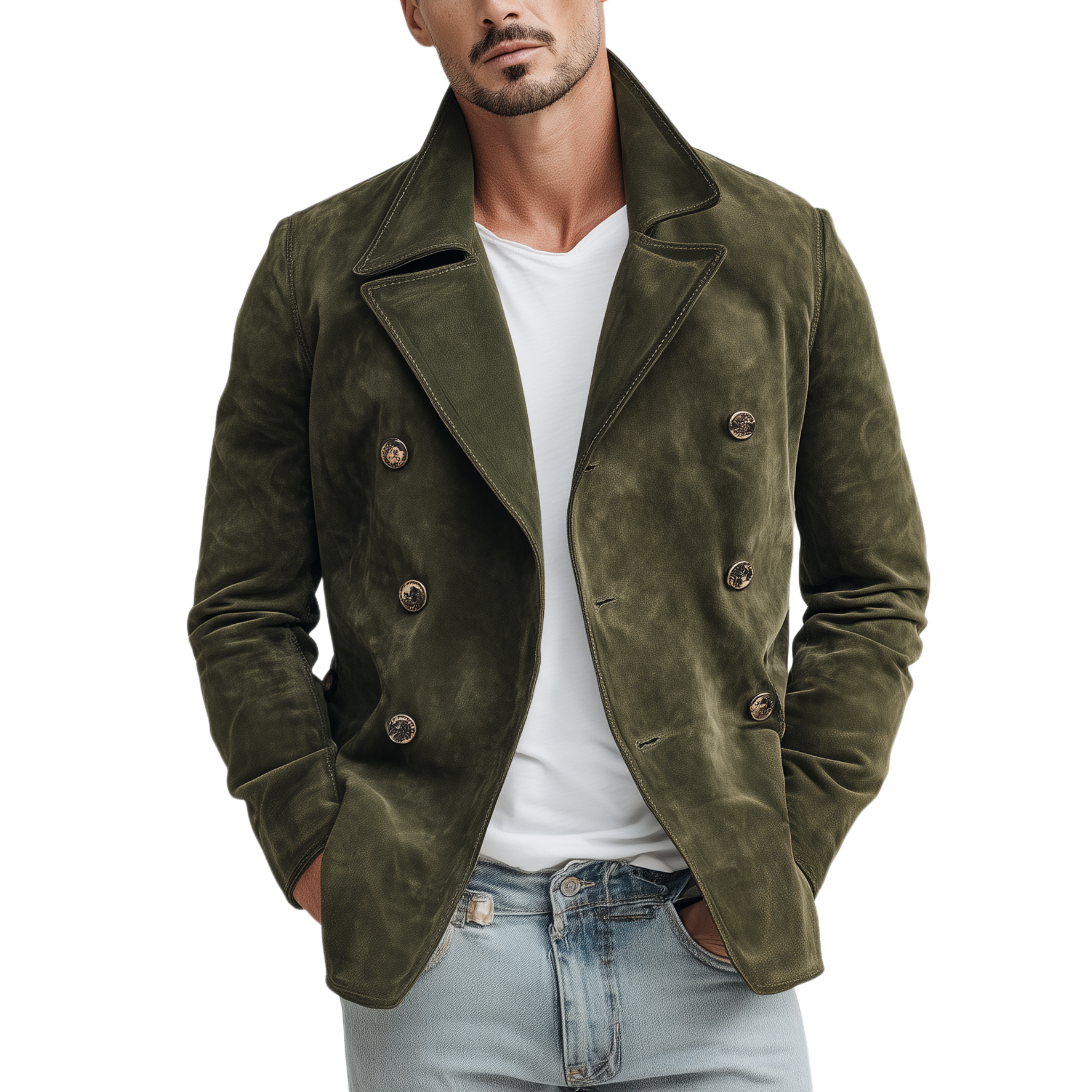 Men's Classic Casual Lapel Suede Double Breasted Jacket