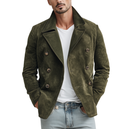 Men's Classic Casual Lapel Suede Double Breasted Jacket