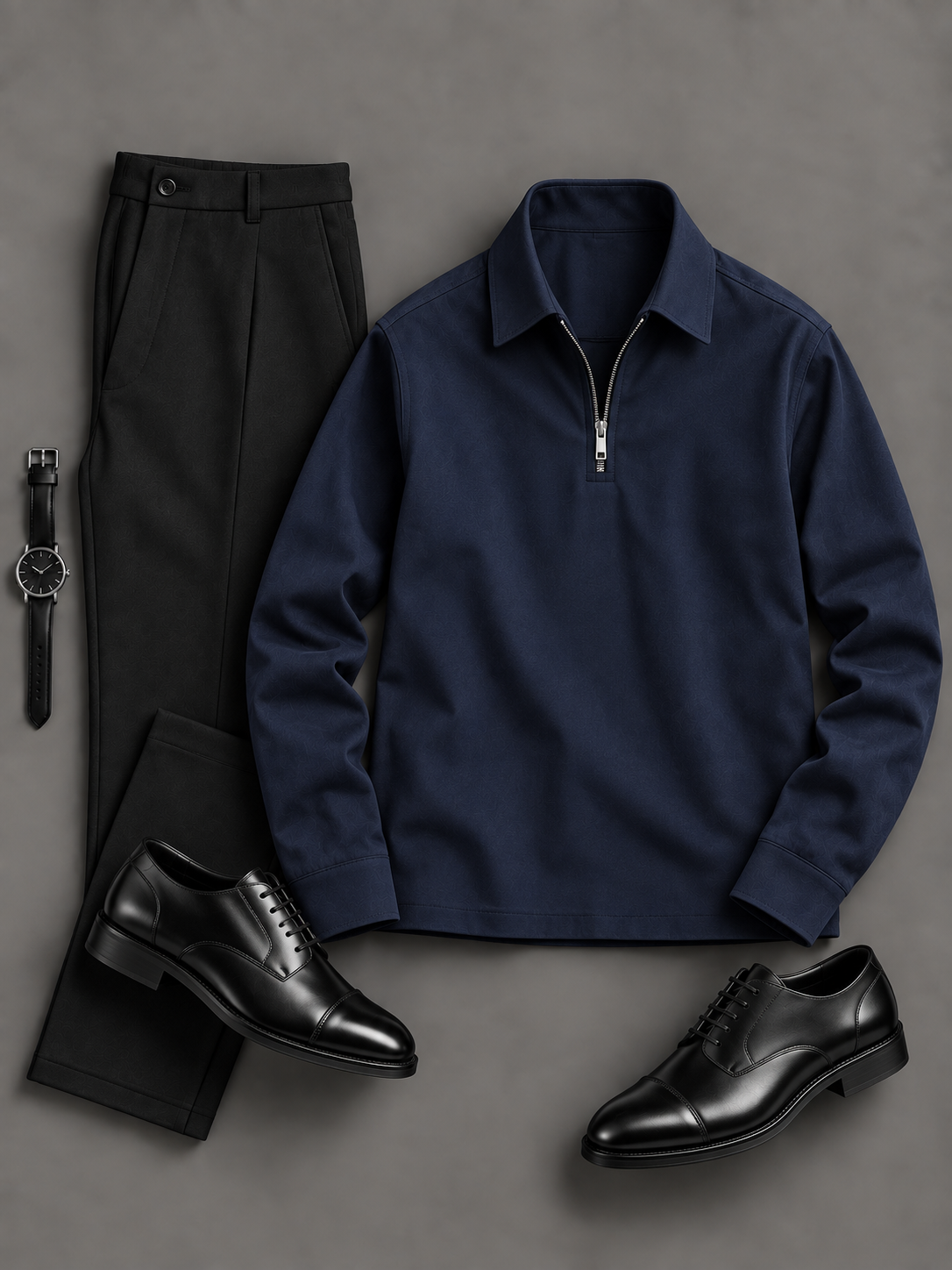 Men's Casual Quarter Zip Lapel Long Sleeve Top & Chino Pants 2-Piece Matching Outfit Set, Multiple Colors Available