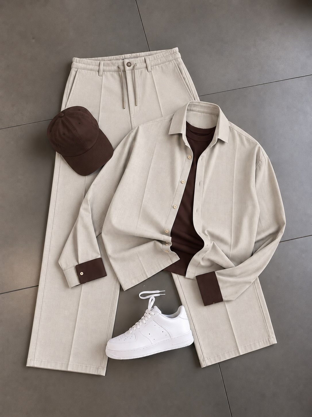 Men's Casual Long Sleeve Button-Down Shirt & Drawstring Wide Leg Pants 2-Piece Matching Outfit Set, Multiple Colors Available