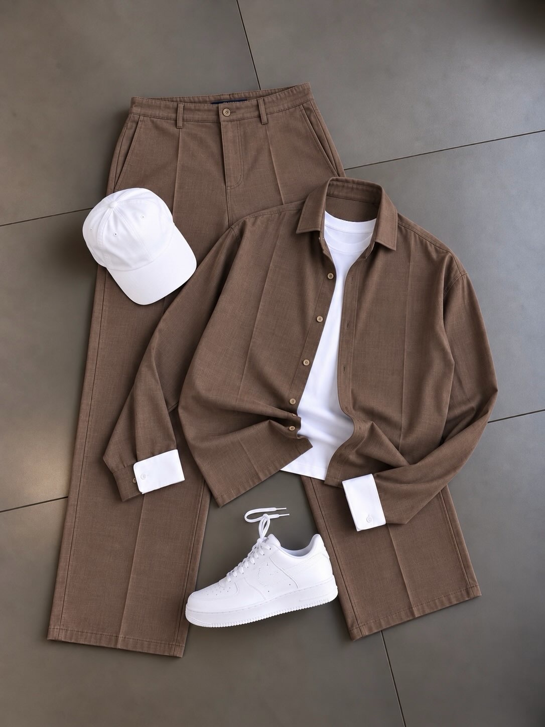 Men's Casual Long Sleeve Button-Down Shirt & Drawstring Wide Leg Pants 2-Piece Matching Outfit Set, Multiple Colors Available