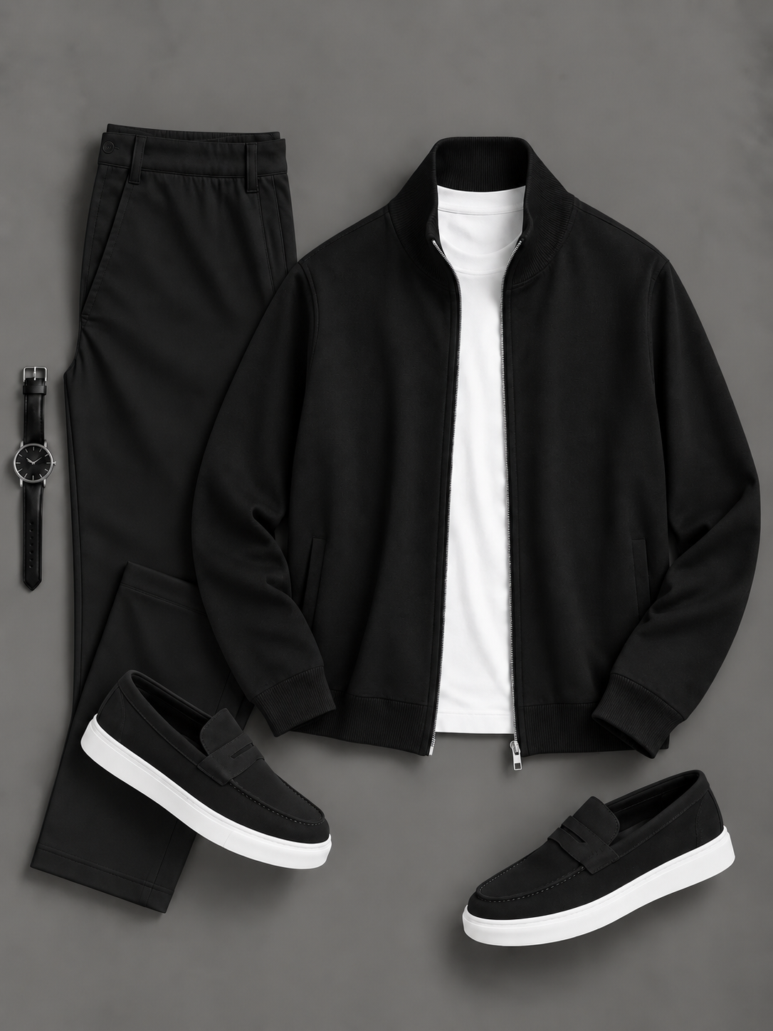 Men's Casual Solid Zip Stand Collar Jacket & Straight Chino Pants 2-Piece Matching Outfit Set, Multiple Colors Available