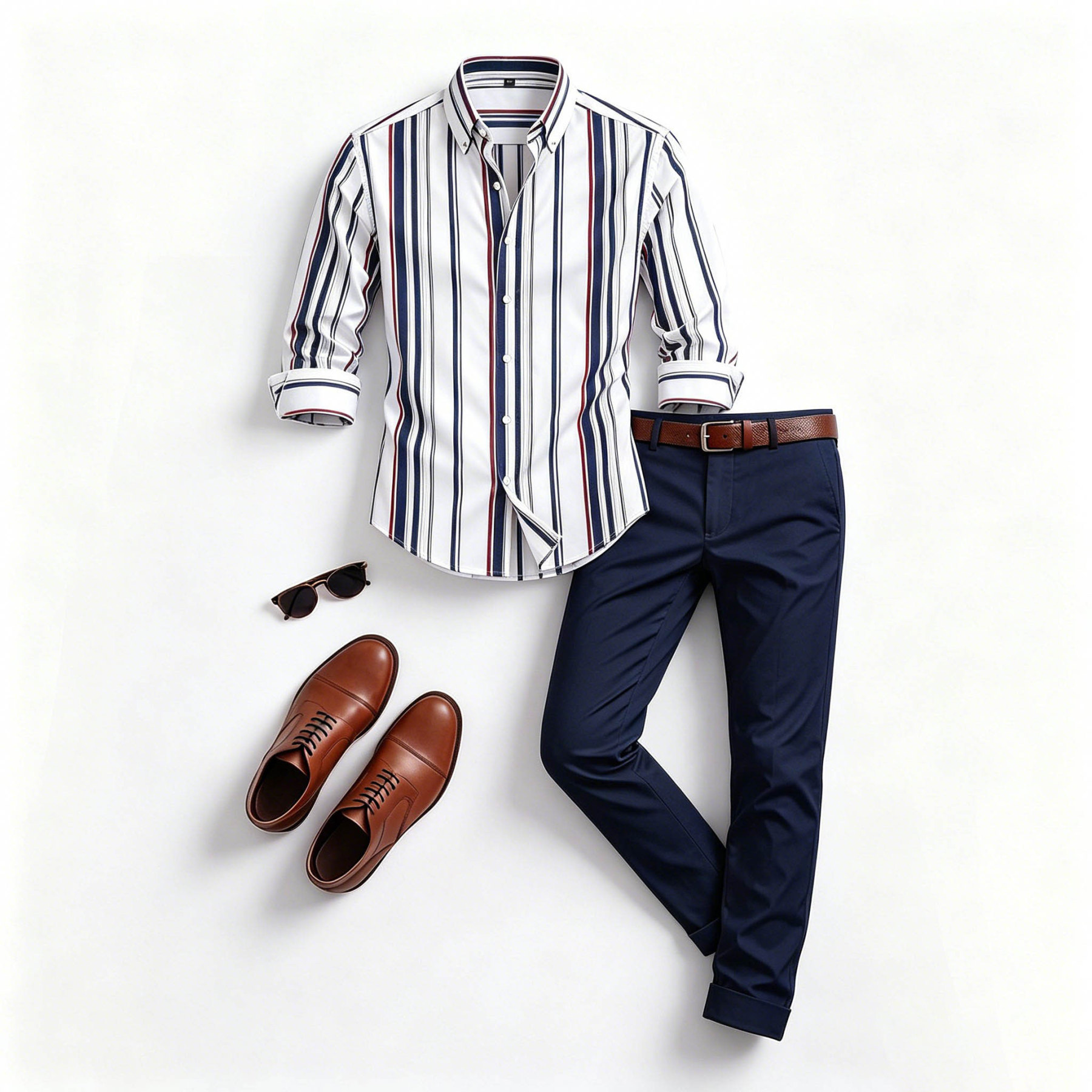 Men's Casual Color Matching Satin Printed Long Sleeves Shirt & Trousers Two Piece Set