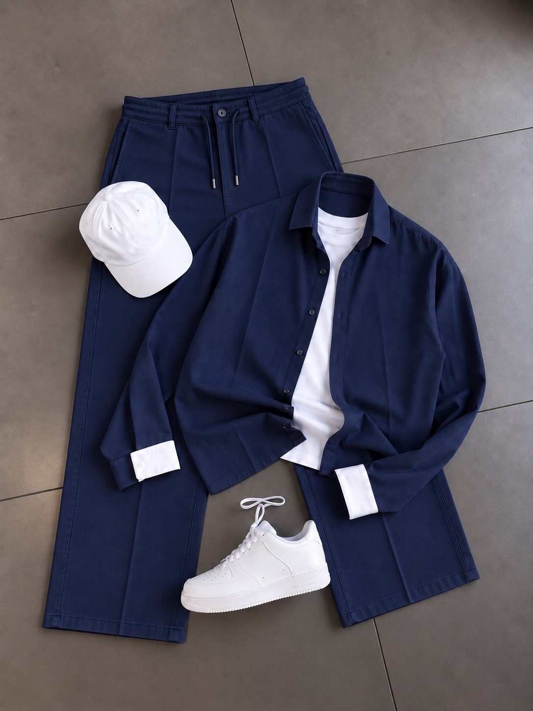 Men's Casual Long Sleeve Button-Down Shirt & Drawstring Wide Leg Pants 2-Piece Matching Outfit Set, Multiple Colors Available