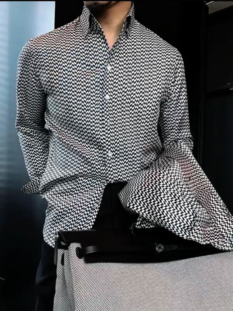 Men's Geometric Printed Long Sleeves Shirt