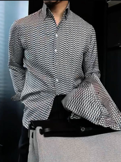 Men's Geometric Printed Long Sleeves Shirt
