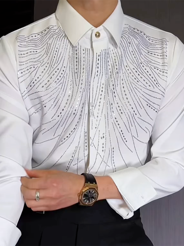 Men's Shiny Rhinestone Long Sleeves Shirt
