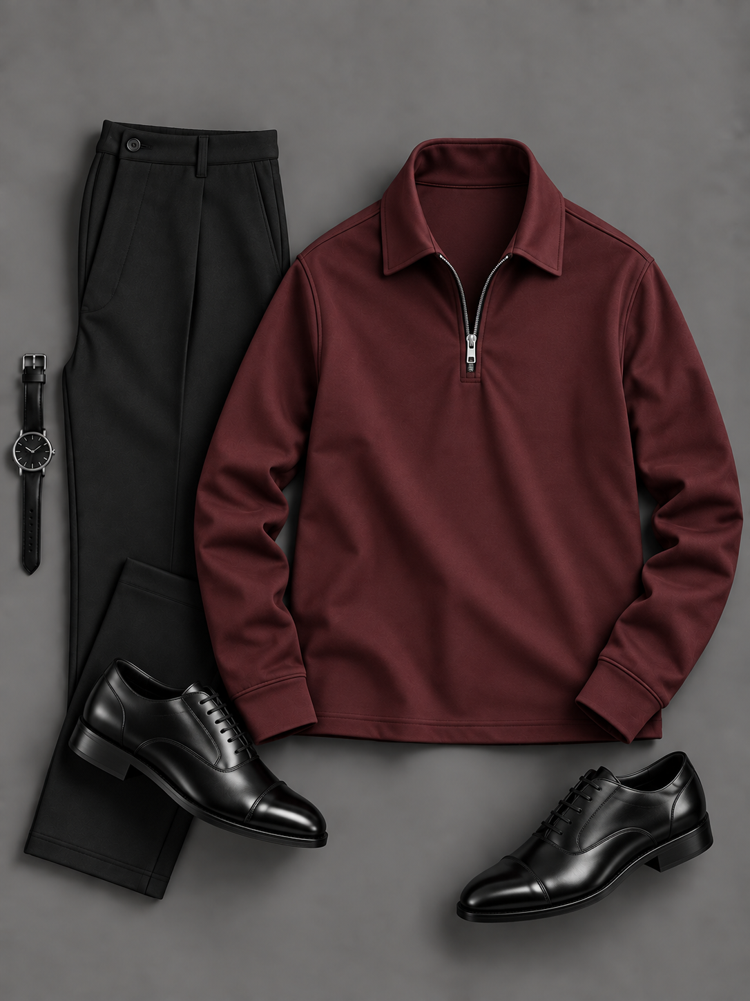 Men's Casual Quarter Zip Lapel Long Sleeve Top & Chino Pants 2-Piece Matching Outfit Set, Multiple Colors Available
