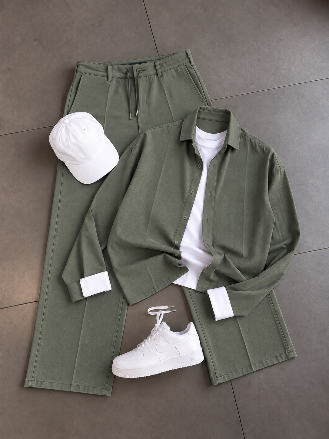 Men's Casual Long Sleeve Button-Down Shirt & Drawstring Wide Leg Pants 2-Piece Matching Outfit Set, Multiple Colors Available