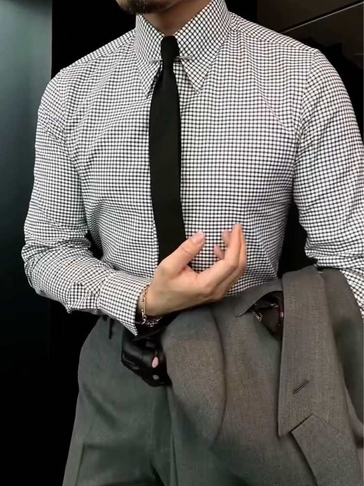 Men'sCheckered Printed Long Sleeves Shirt