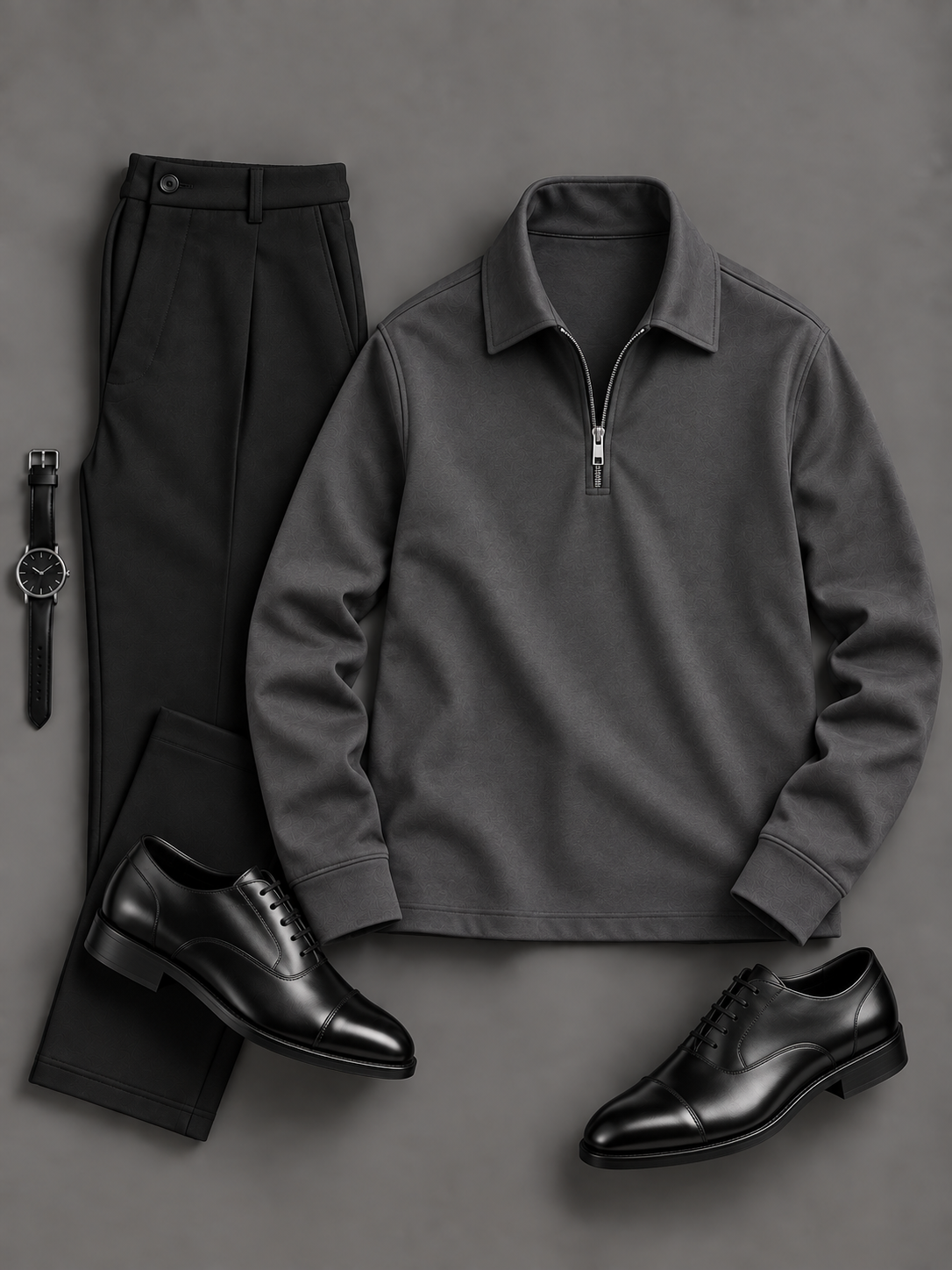 Men's Casual Quarter Zip Lapel Long Sleeve Top & Chino Pants 2-Piece Matching Outfit Set, Multiple Colors Available
