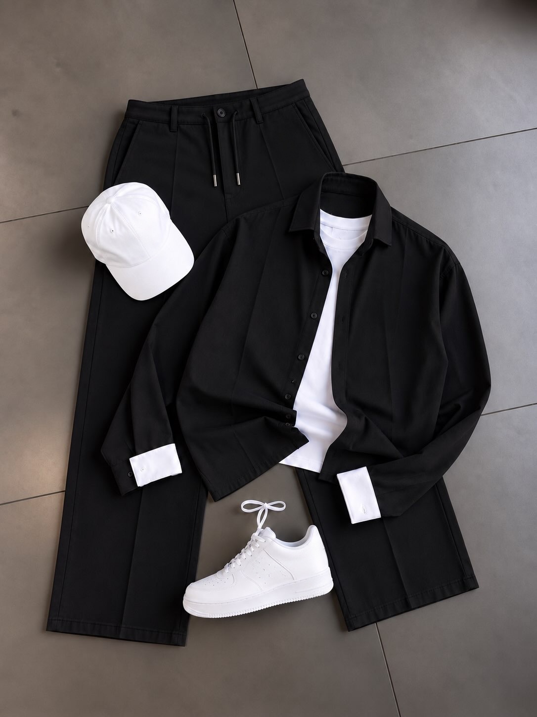 Men's Casual Long Sleeve Button-Down Shirt & Drawstring Wide Leg Pants 2-Piece Matching Outfit Set, Multiple Colors Available