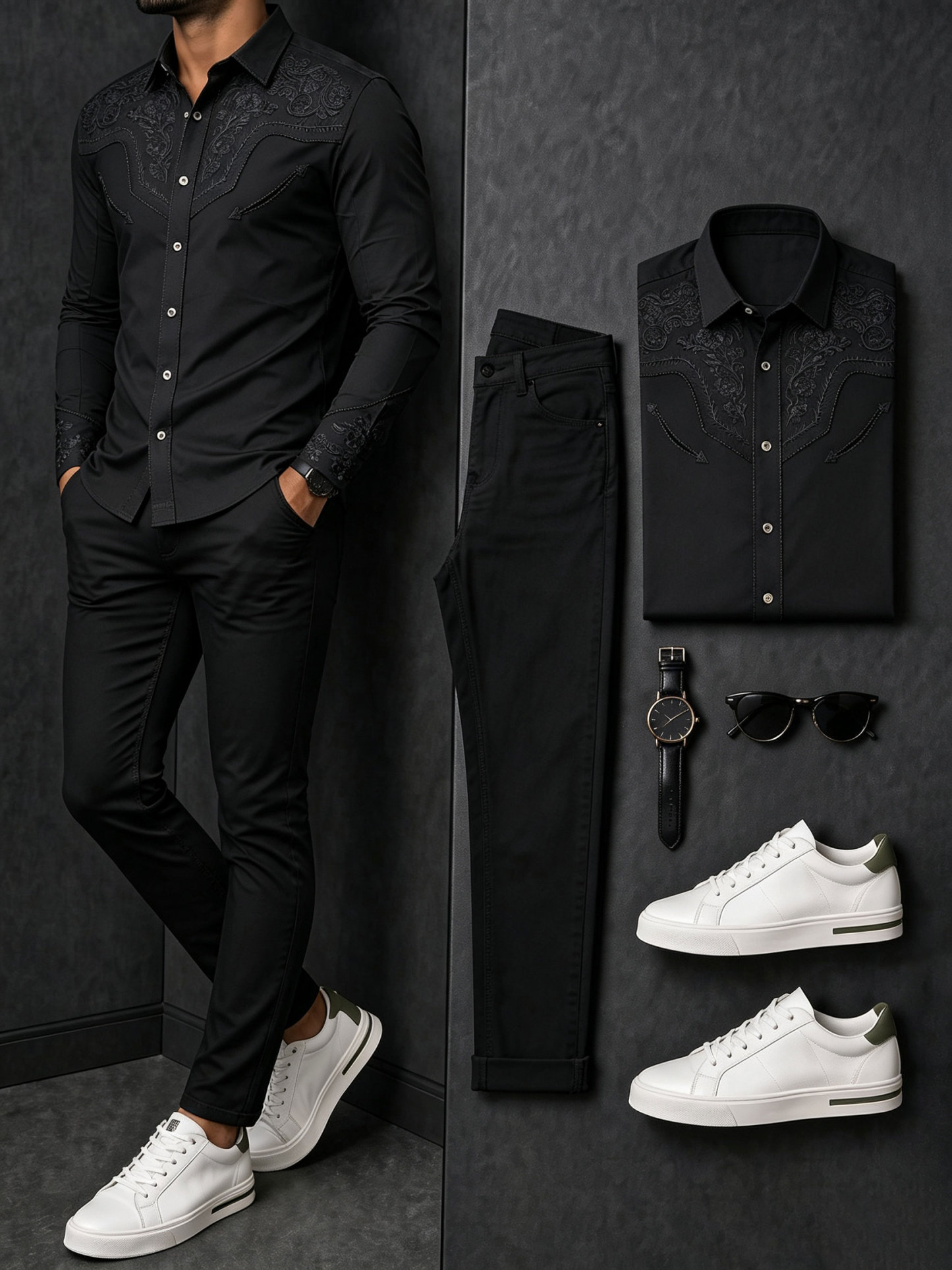 Men's Casual Color Matching Short Sleeves Knit Polo Shirt & Trousers Two Piece Set