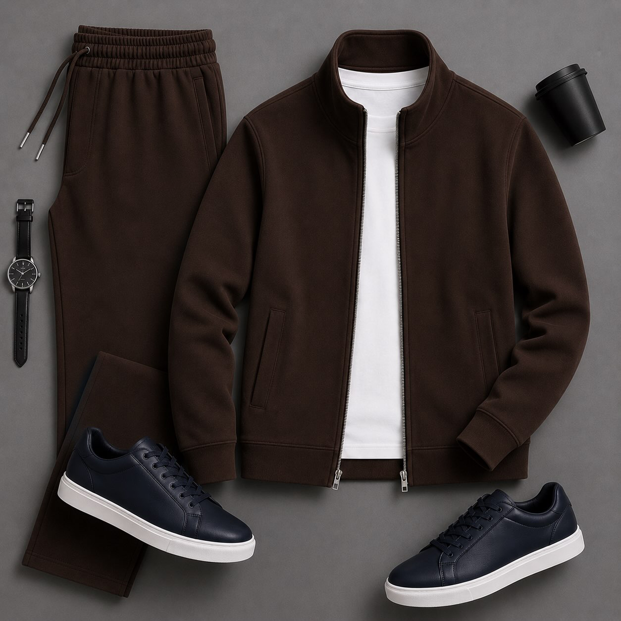Men's Causal Stand Collar Jacket & Pants Two-Piece Sets
