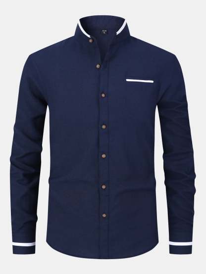 Long Sleeve Contrast Stand Collar Shirt
